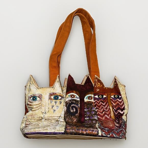 Laurel Burch Handbags - Laurel Burch Y2K Vintage Fabric shoulder tote Tres Gatos Cats Kittens 18”x14”